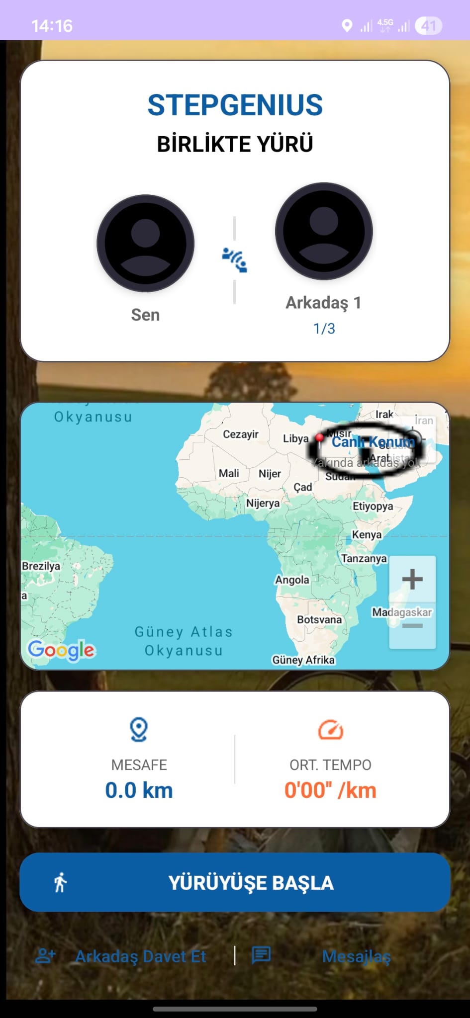Yakındaki Yürüyüşçü Eşleşme Ekranı